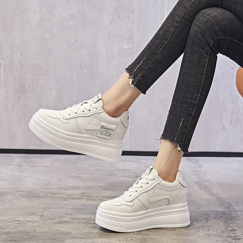 Fashion 8CM Cow Genuine Leather Females Comfy Casual Ladies Vulcanize Women Platform Spring Autumn High Brand Sneakers Breathable