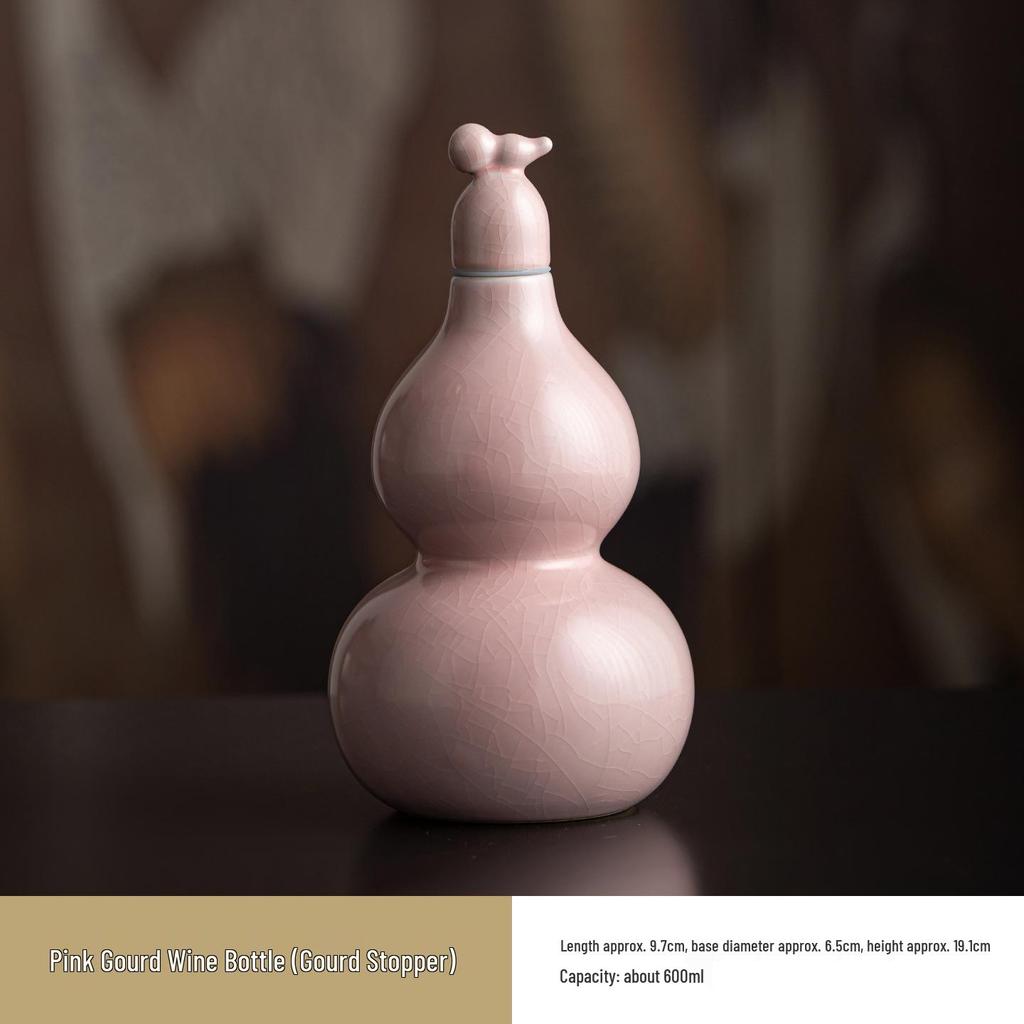 Ancient Style Chinese Ceramic Gourd Wine Bottle with Portable Mesh Bag for Cold Brew