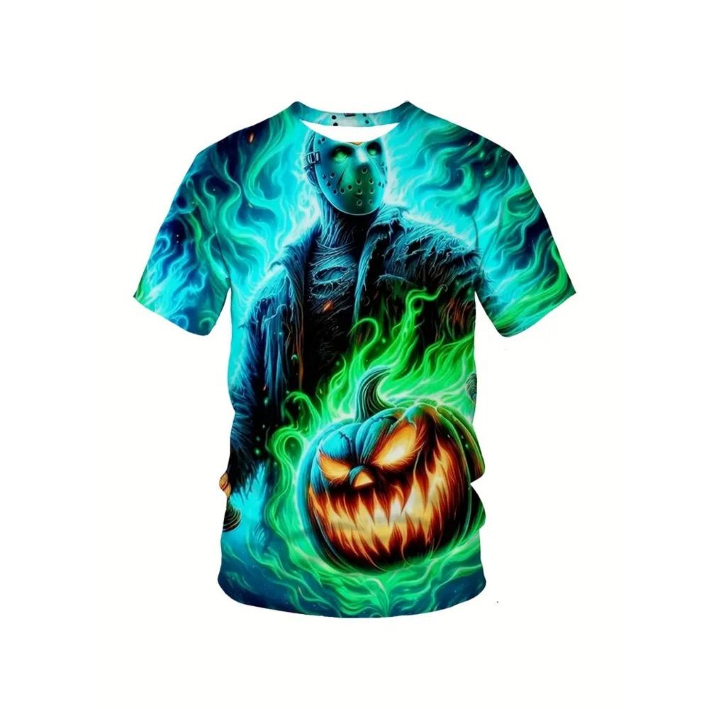 Halloween Boy T-shirt Dinosaur Pattern Summer Short Sleeved Casual Fashion Printed Children's Top Party Gift Children's Clothing