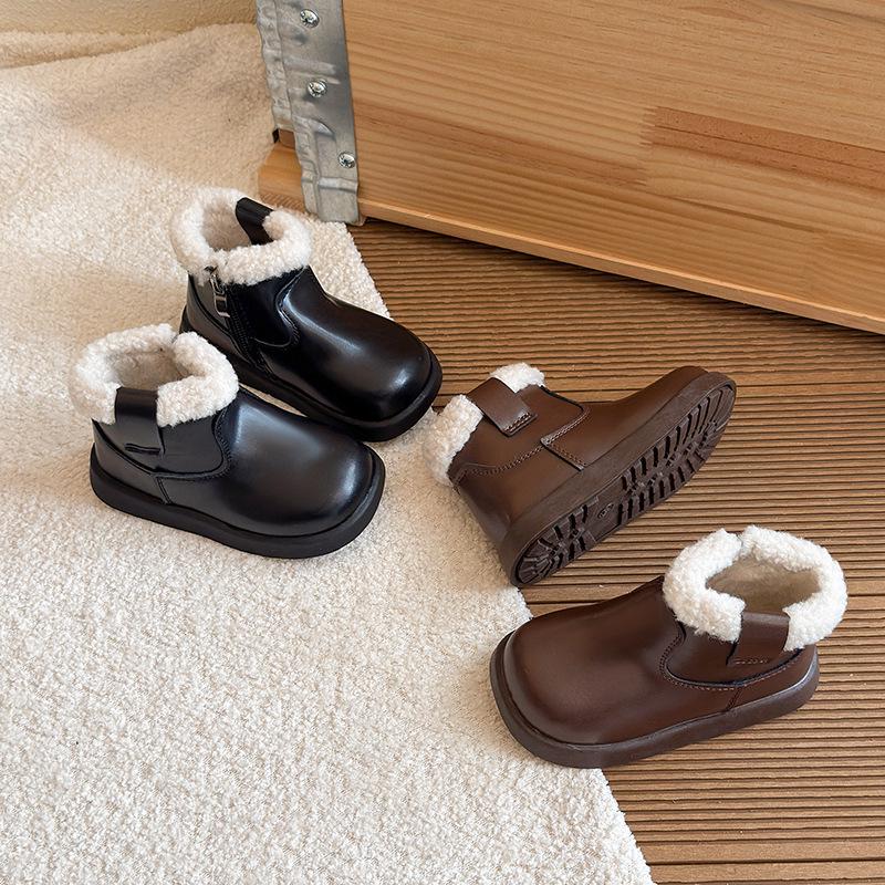 2025 Winter Fleece-Lined Girls' Leather Boots - Soft Sole Princess Martin Boots for Children