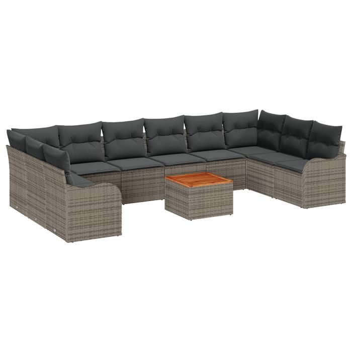 VidaXL Ensemble de canapé de jardin 10 pièces avec coussins en gris, poly rotin, acacia 3356165