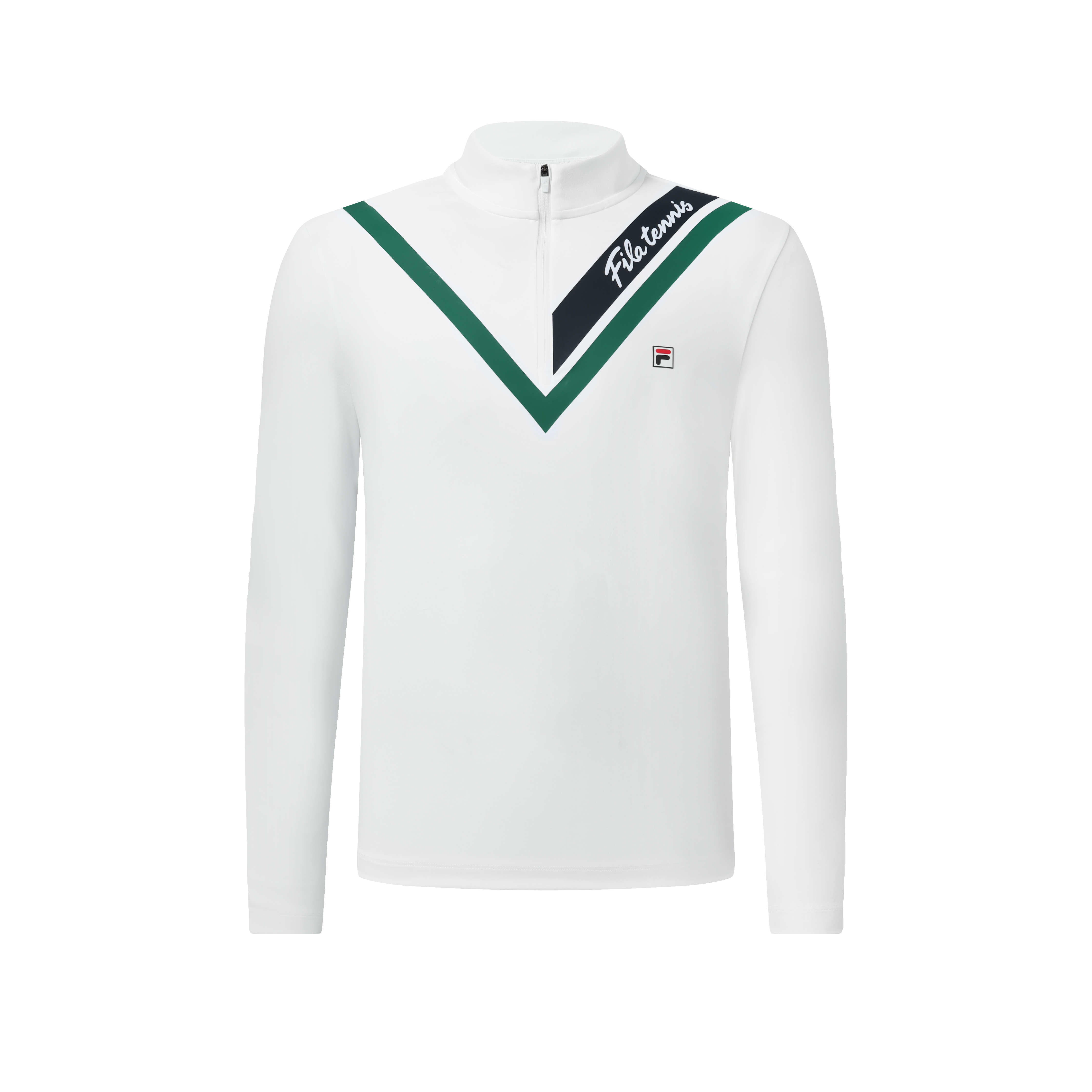 

Fila Геометрический узор, цветной блок, половина молнии, воротник-стойка, теннисная спортивная футболка с принтом, мужские топы, белая A11M313201FWT M