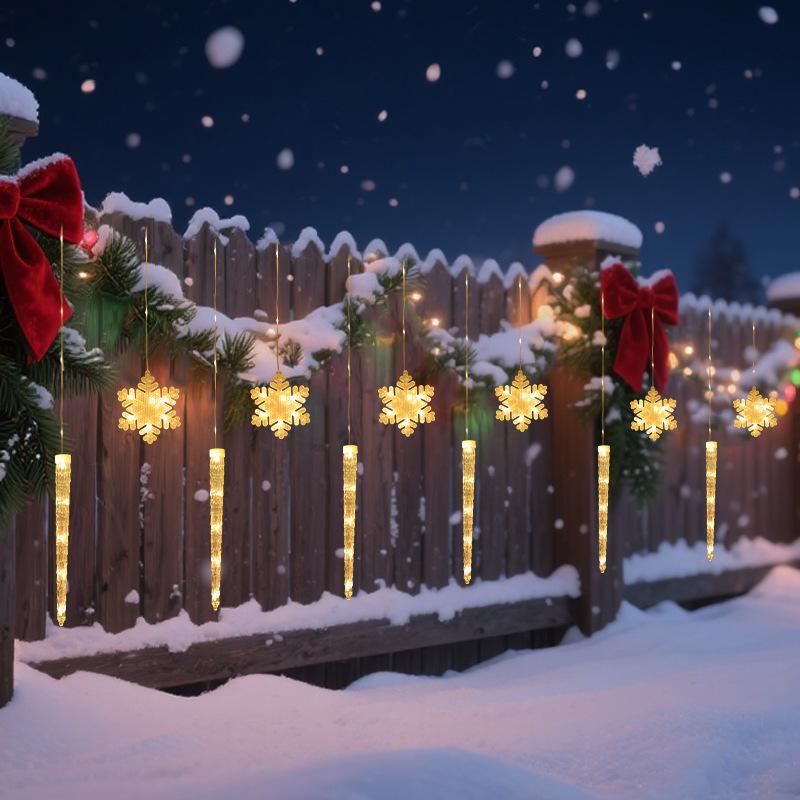 Cross-Border Icicle & Snowflake Christmas String Lights: Outdoor Decoration with Leather Wire Curtain Lights