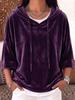 Women's Velvet Sweater Autumn and Winter European and American Women's Clothing New Hoodie Solid Color Drawstring Seven-quarter Sleeve Pullover Top