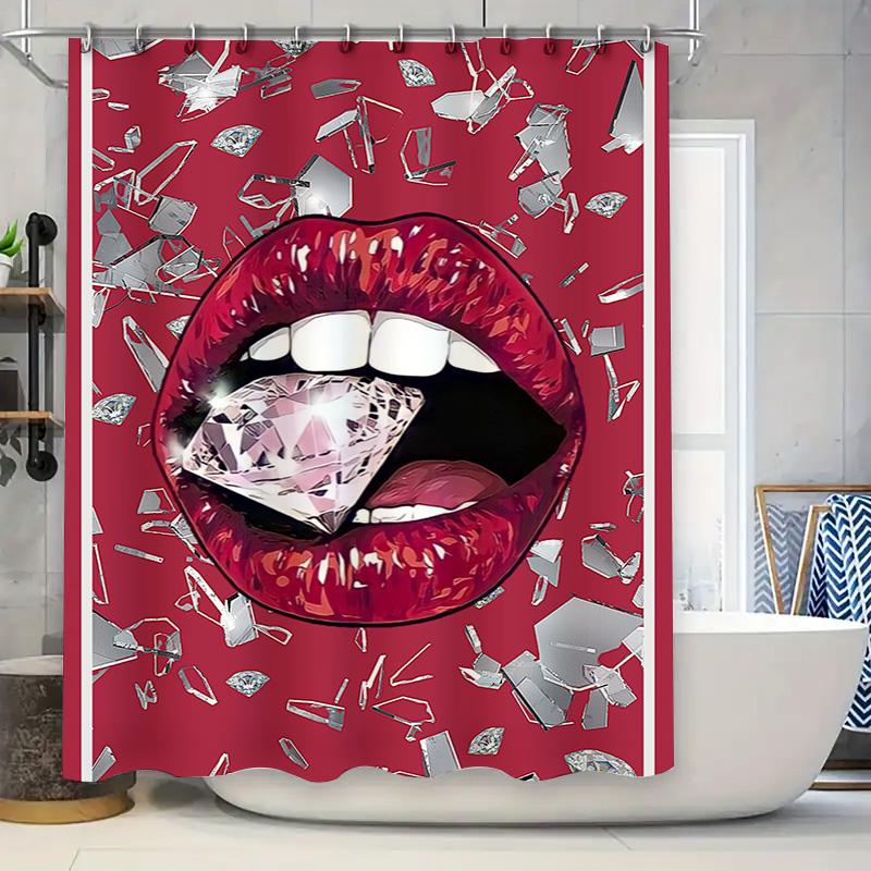 

Unique Red Crystal Mouth Design Shower Curtain For Bathroom Decoration W60H190(CM)-1 Pcs