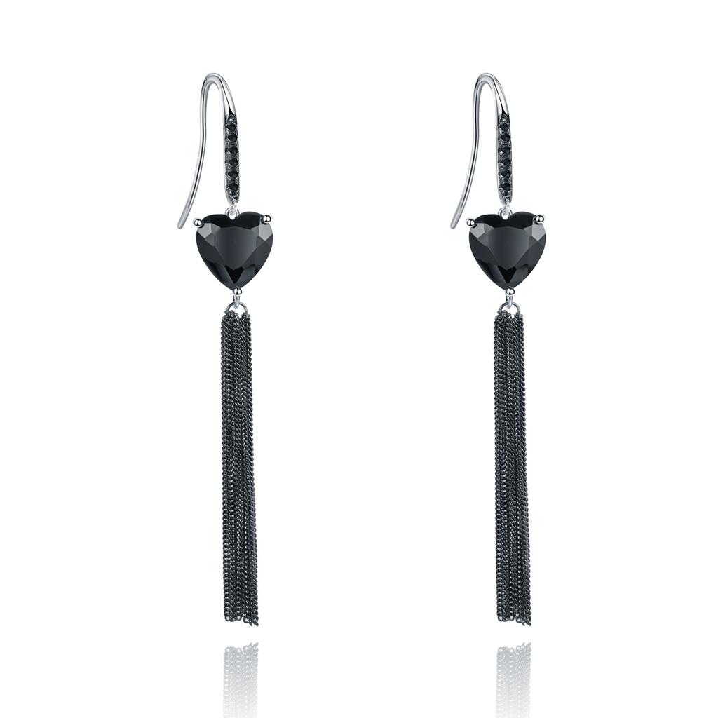 Cercei cu ciucuri de dragoste cu pietre prețioase naturale de designer original, cercei cu agat negru argintiu s925 cu design high-end