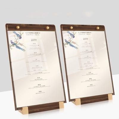 A4/A5 Nussbaumholz Menü-Klemmbrett Rutschfester Sockel Horizontal/Vertikal Tischschild-Display-Ständer Abnehmbarer Tischschildhalter