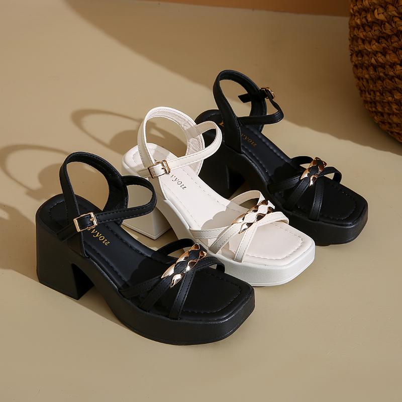 Aphixta 8.5cm High Heel Sandals Peep Toe Buckle Shoes Woman Platform Cross Straps Summer High Heel Shoes Female Size 41