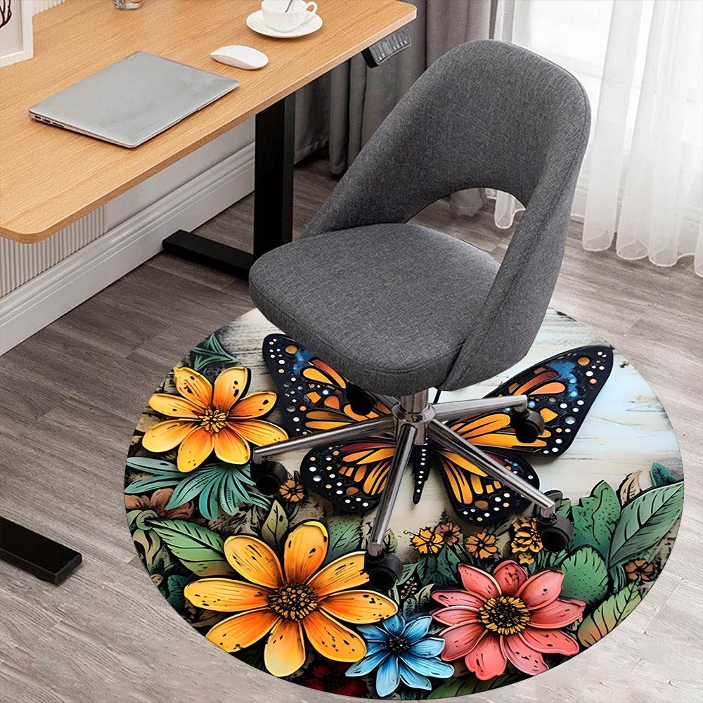 

1PC butterfly flowers Office Round Area Rug, Under Office Chairs Bedroom Living Room Home Decor,Carpet for Office, -1110286 80cm by 80cm