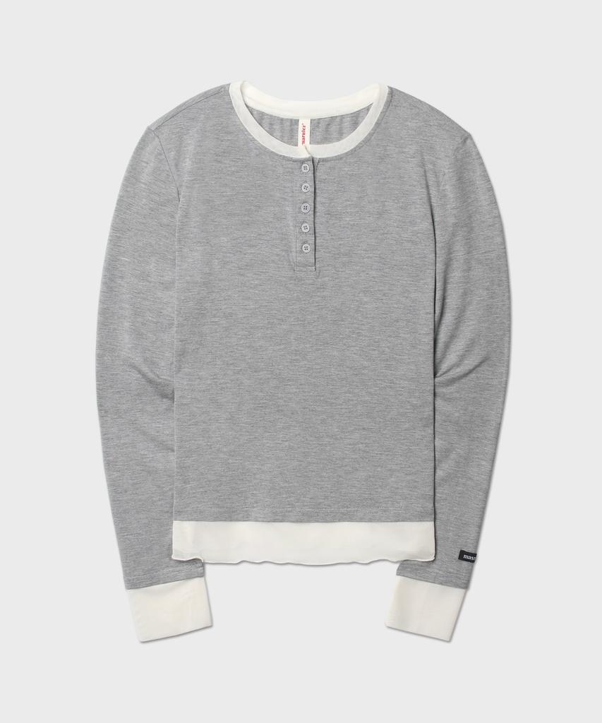 Maseumaluljeueopaeleol Mash Layered Henry Neck Top_Melange Gray