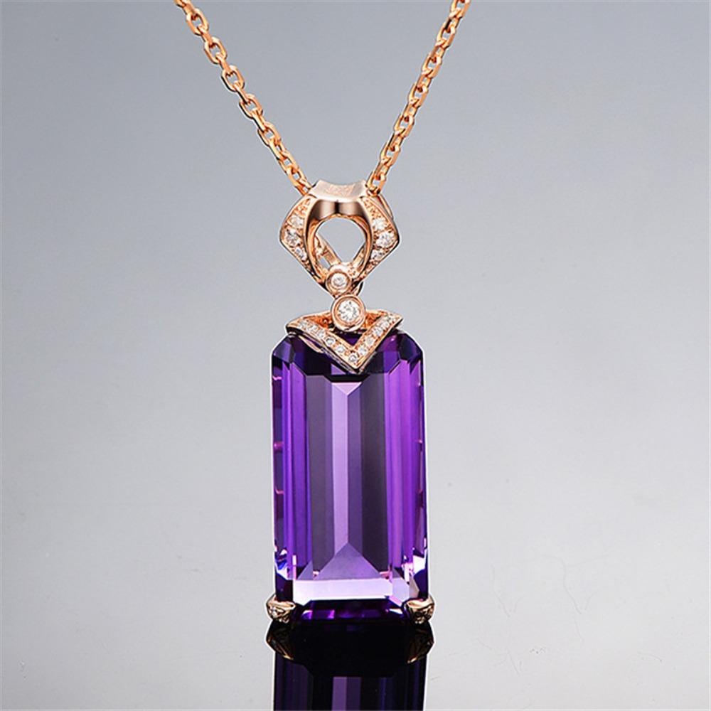 Elegant Luxury Rectangular Amethyst Gemstone Pendant with Zircon Accents for Women