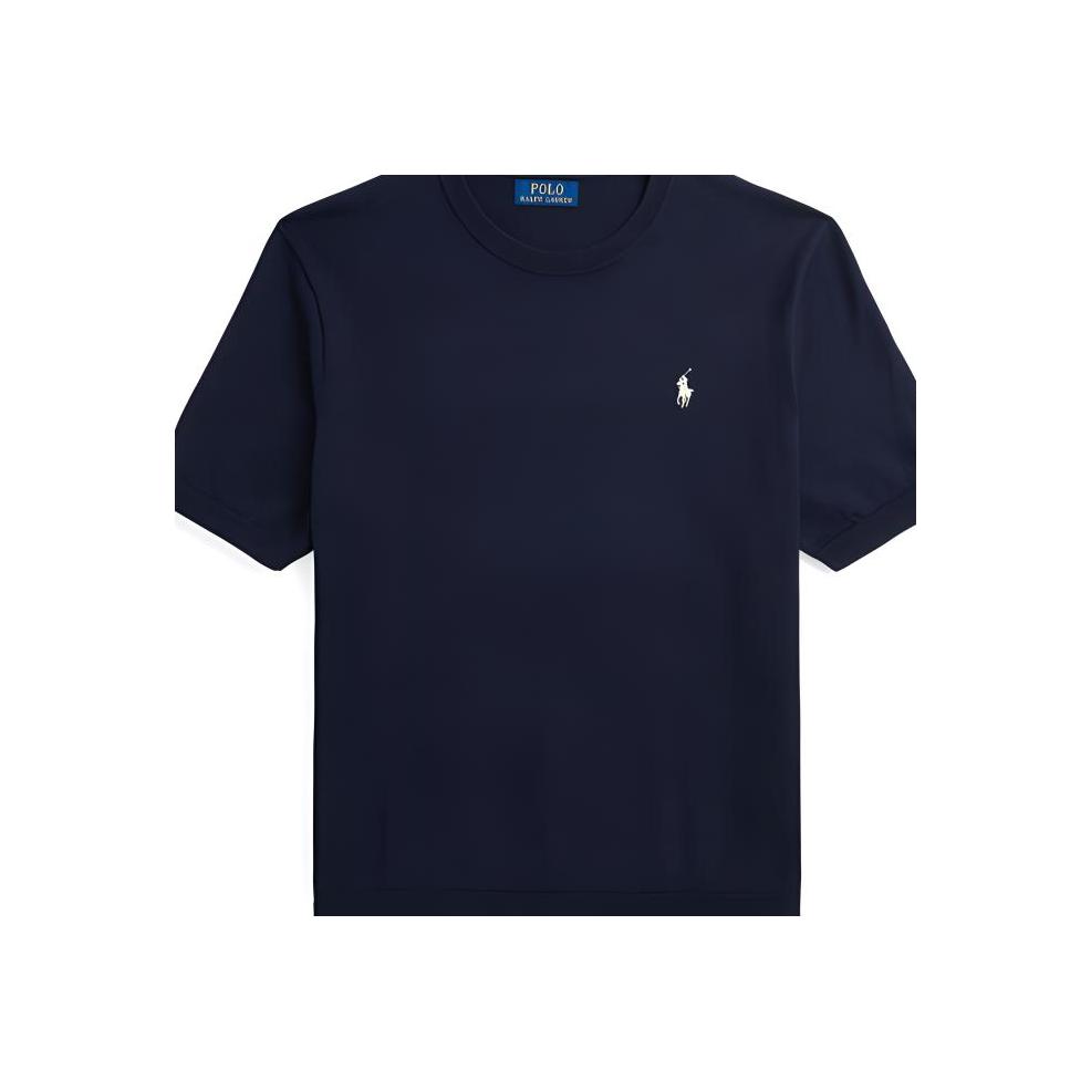 Polo Ralph Lauren Solid Color Small Pony Embroidered Crew Neck Short Sleeve Knit Shirt Men Tops Deep-Blue MNPOSWE1N820038-400