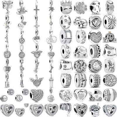 Branco Pave Cruz Árvore Asa Mãe Prata Banhado Fit Charms Prata 925 Pulseira Original para Fazer Joias