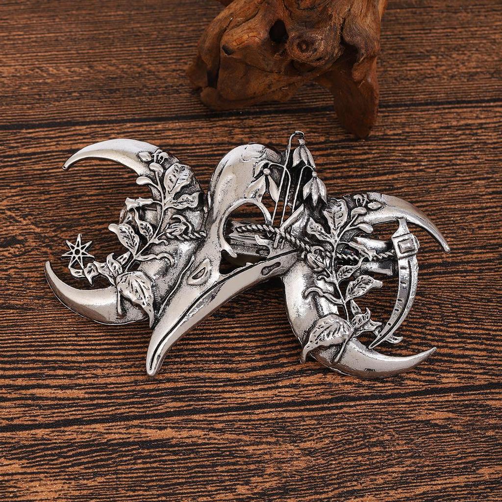 Retro Viking Raven Leaf Moon Hammer Hair Clip - Punk Style Accessory