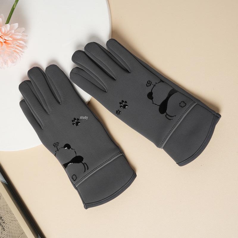 Children's Waterproof Winter Gloves with Velvet Lining for Cycling Sports, Ages 7-12, Boys and Girls, Full Finger Cartoon Design.