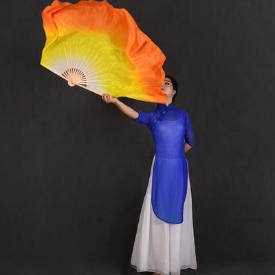 1Pc Professional 100% Real Silk Fan Veil Chinese Folk Art Silk Fan Belly Dance Props Fans Gradient White/Yellow/Orange