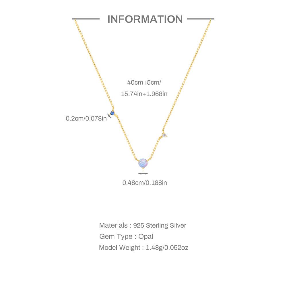 Fashion S925 Sterling Silver Simple And Versatile High-End Blue Opal Diamond-Encrusted Fashion Gift Necklace Collarbone Chain