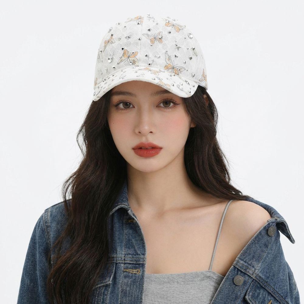 Lace Bow-knot Rhinestone Baseball Cap Sun Protection Lightweight Breathable Sun Hat All-match Adjustable Beach Hat