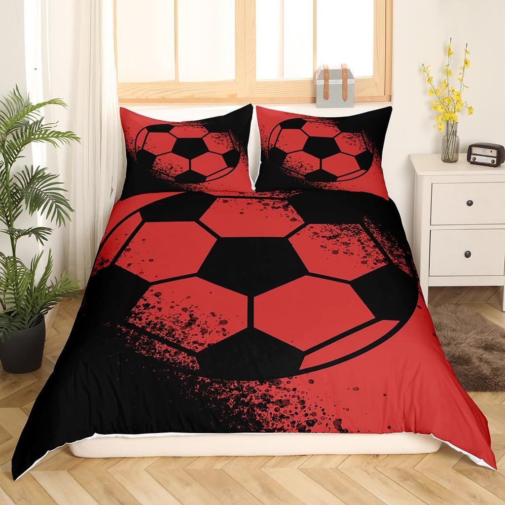 Reißverschluss mit Fußball-Bettbezug, Vollgröße, Fußball-Sport-Bettwäsche-Set, Jungen, Teenager, Ballspiel-Deckenbezug, Blauer Bettdeckenbezug, 3 Teile