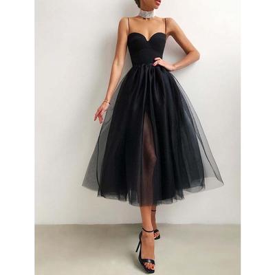 Damen ärmelloses Riemchen-Sling-Mesh-Brautbrautjungfern-Gastgeber-Hochzeits-langes Kleid-Partei-Midi-Kleid
