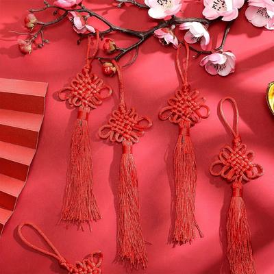6/8 pièces Nœud Chinois, Décoration Suspendue pour le Nouvel An Chinois, Boucle d'Oreille à Pompon Nœud Chinois Convient pour les fêtes de famille, les événements, les cadeaux