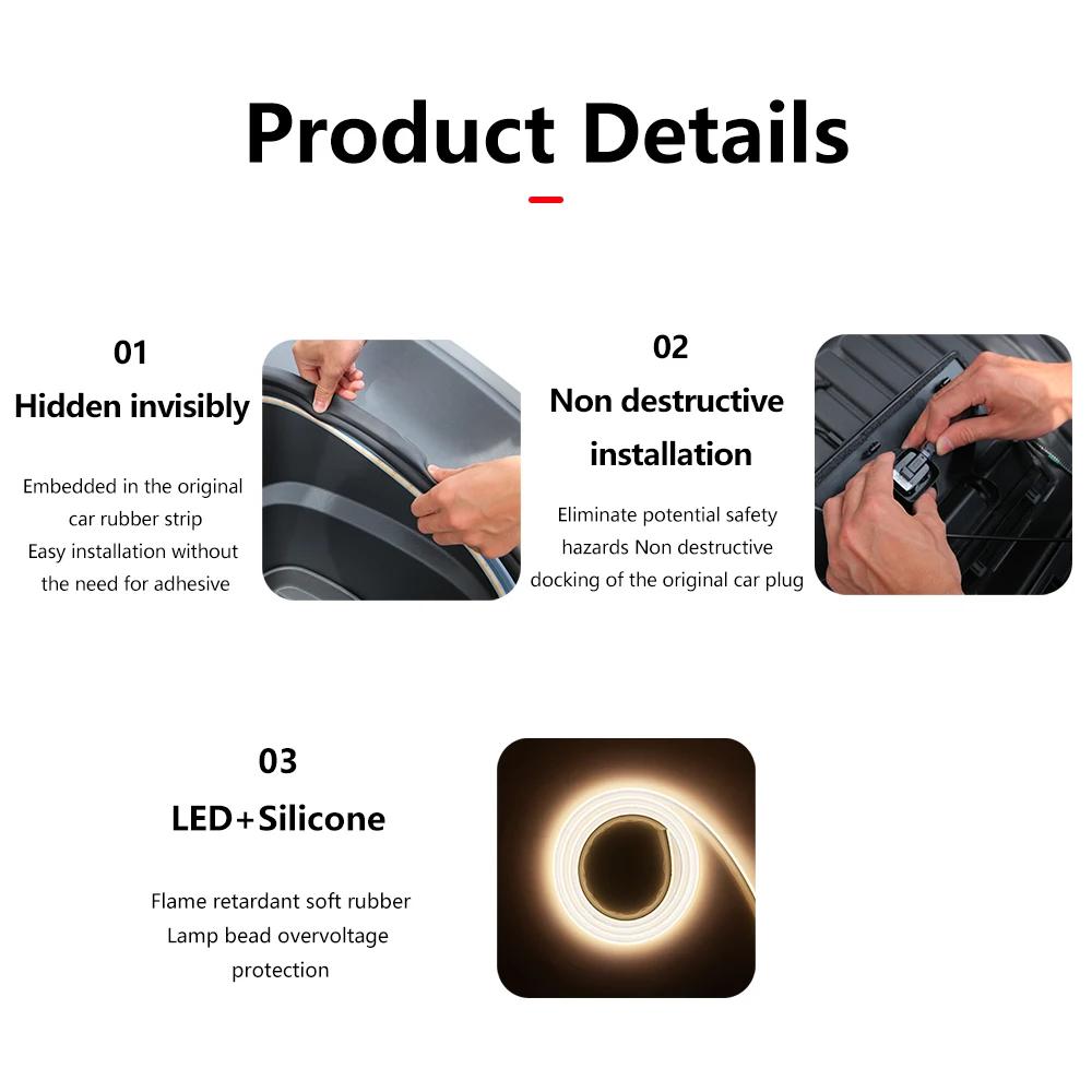 For Tesla New Model Y Juniper 2025 Model 3 Highland Front Trunk Frunk LED Ambient Light Flexible Silicone Strip Decorative Lamp