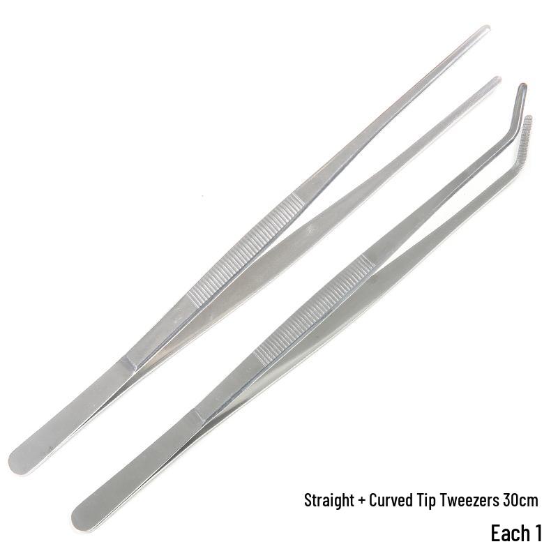 Extra Long Stainless Steel Bent Tip Tweezers for Aquatic Plants and Multi-Purpose Use.