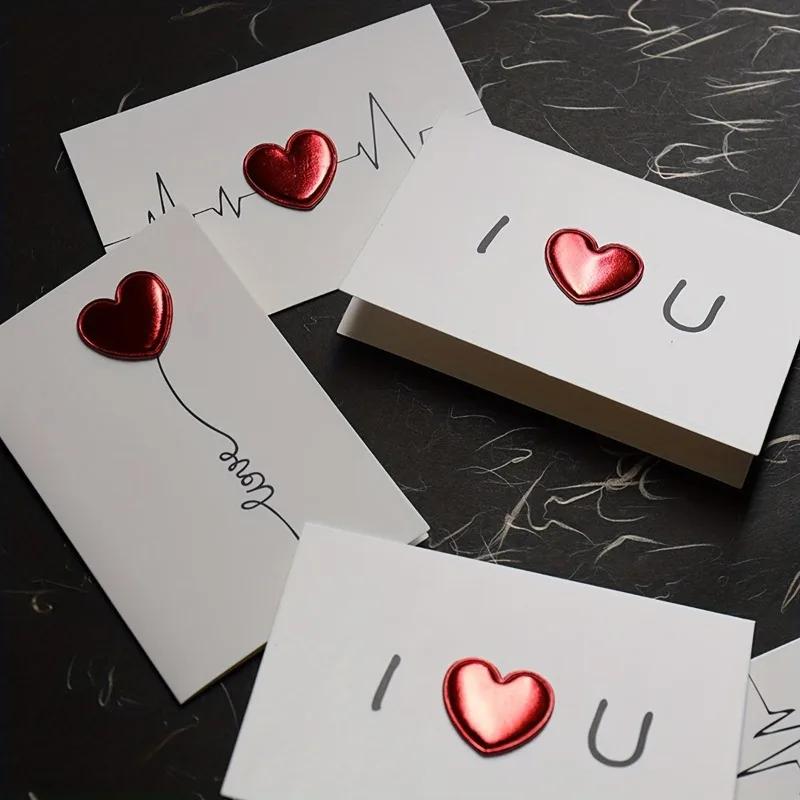 1pc 3D Leather Heart Card Greetings Cards Festival Party Invitation Card and Greeting Card for Wedding Anniversary All Occasions