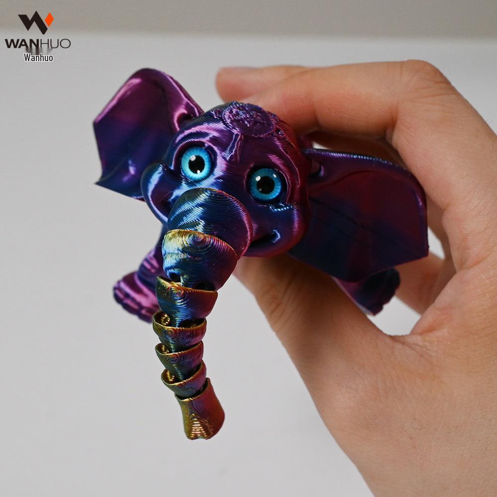 3D Printed Cartoon Elephant Toy with Movable Limbs and Ears - Children's Gift Ornament