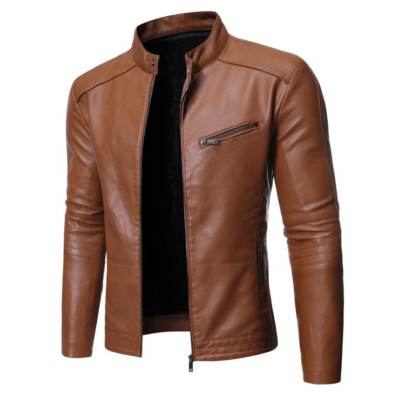 2025 Men's Washed Leather Motorcycle Jacket - Autumn/Winter Stand Collar, Versatile Style