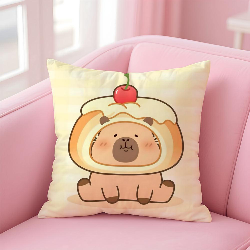 Cute Cartoon Capybara Cushion Cover Comfortable Reversible Pillow Cover Ideal for Car Sofa Bedroom & Beyond