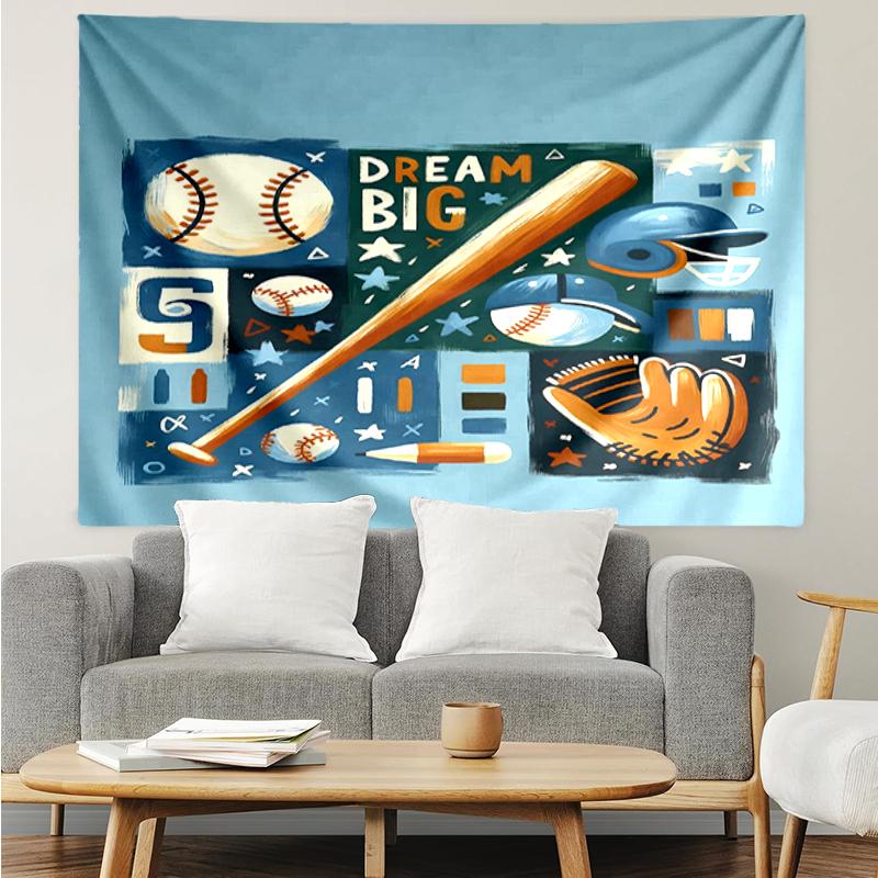 Baseball Print Tapestry, Backdrop, Easy Setup, Ideal for Bedroom, Office & Living Room, with Aesthetic Wall Hanging Decor.
