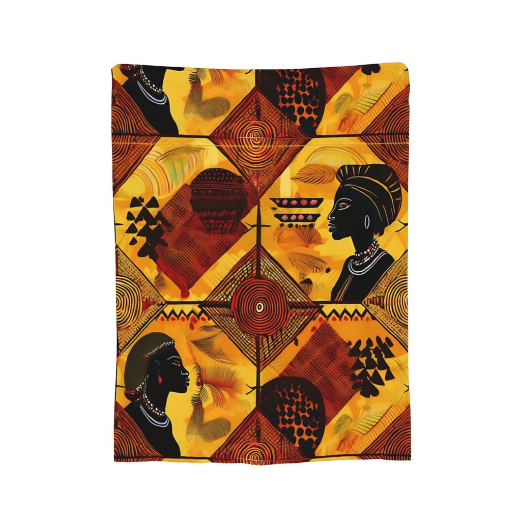 Tribal Artwork African Art Black And Gold Flannel Throw Blanket Blanket for Sofa Bedroom Warm Bed Rug,