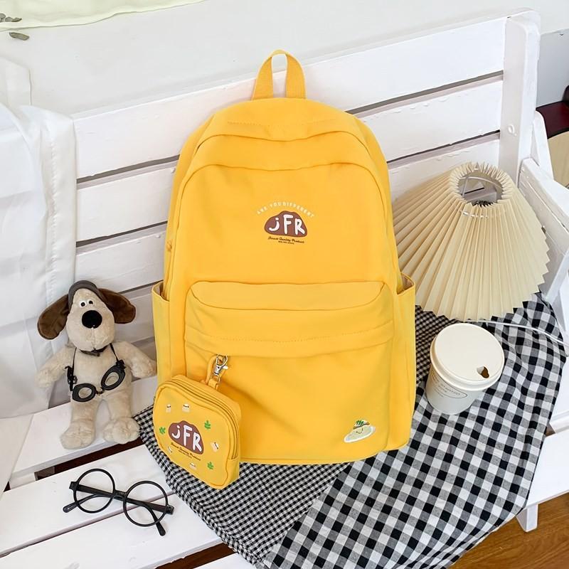 Simple Printed Letter Student Backpack With Coin Purse For Activities Casual