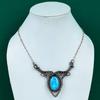 Tibetan Turquoise Necklace Copper Wire Wrapped Jewelry Handmade Adjustable Gemstone Necklace Gift for Her Anniversary Gift Jewelry for Women