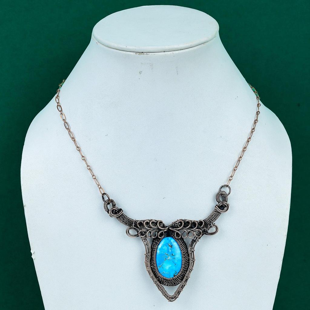 Tibetan Turquoise Necklace Copper Wire Wrapped Jewelry Handmade Adjustable Gemstone Necklace Gift for Her Anniversary Gift Jewelry for Women
