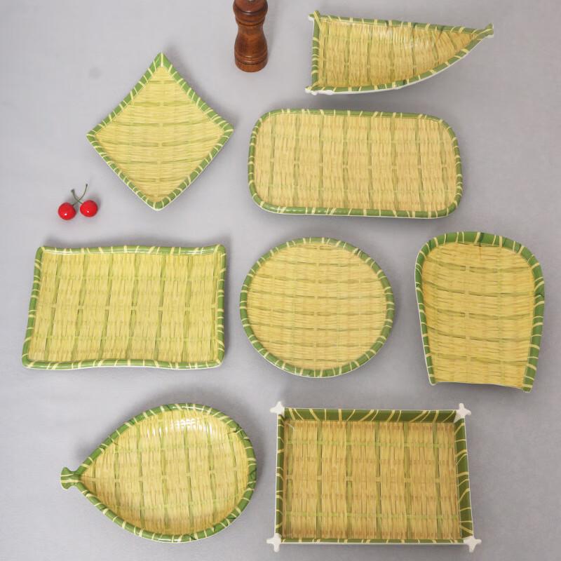 Nordic Style Melamine Serving Plate with Bamboo Weave Design
