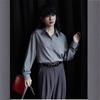 Retro Hong Kong Style Solid Color Long-sleeved Shirt for Women Autumn New Green Design with Loose Shirt Inside