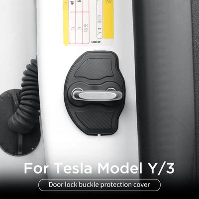 Pour 2026 2025 Tesla Model Y Juniper Model 3 Cache-Protection de Serrure de Porte Édition Carbone Loquets de Serrure de Porte Cache-Butée Protection d'Entrée