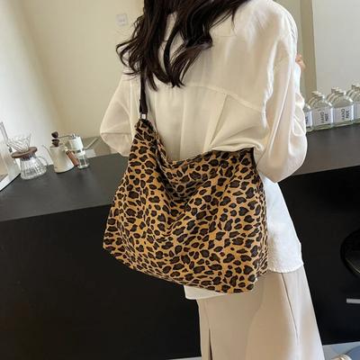 Leopard Print Canvas Crossbody Bag Pattern Leisure Time Shoulder Bag Personality Multi-functional Tote Bag