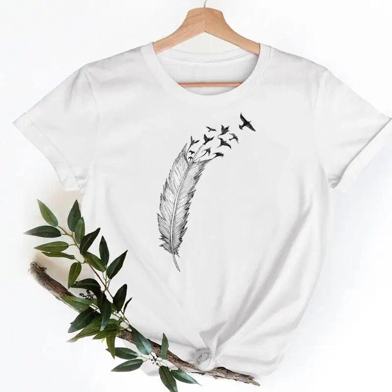 Tee Shirt T Fish Watercolor Printing Women Casual Fashion Tshirt Top Female Lady Clothes Short Sleeve Graphic T-shirts