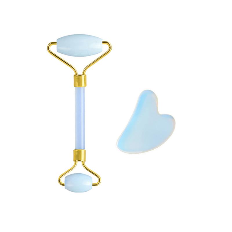 Natural Jade Roller Gua Sha Set Rose Quartz Obsidian Amethyst Jade Massager Gouache Scraper For Facial Lifting Skin Care Tools