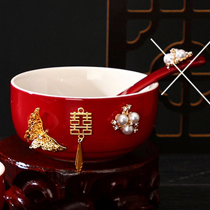 Double Happiness Butterfly Love Teacup Set: Wedding Bowls, Red Tea Set, Chopstick Pair, Dowry Gift