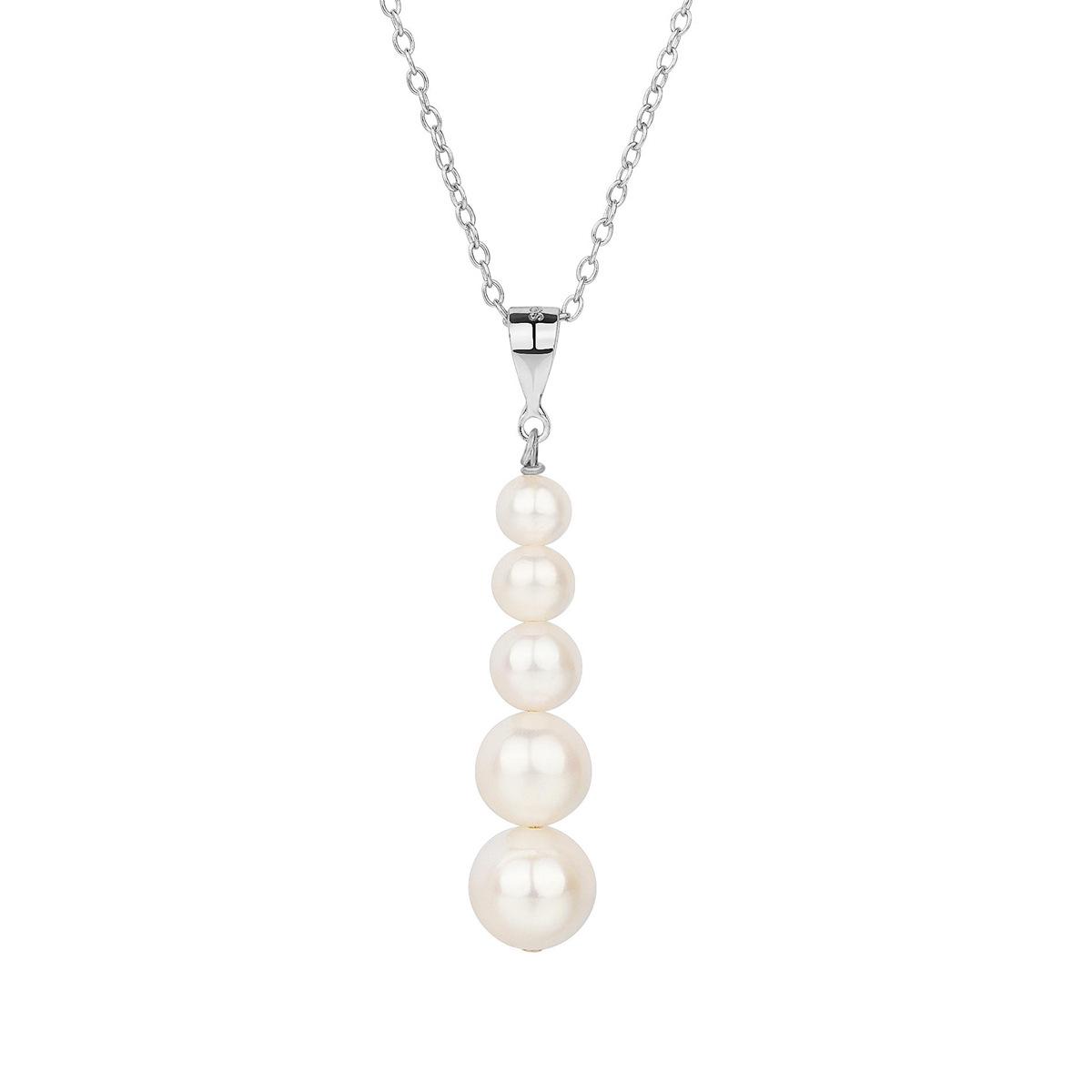 

Elegant 925 Sterling Silver Freshwater Pearl Choker Necklace with 5-Pearl Pendant золотий