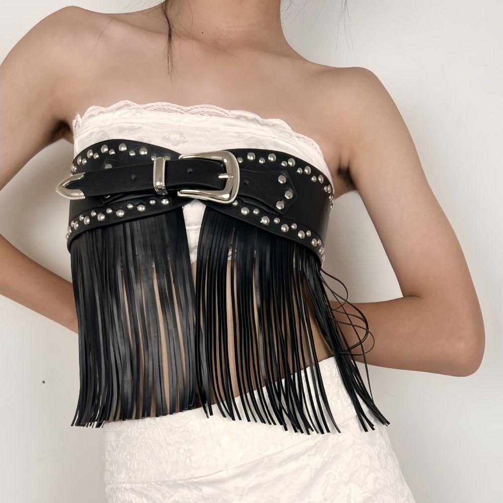 Spicy Girl Rrivet Belt Punk Style Pu Tassel Waistbands Simple Skirt Decoration  Female/Girls