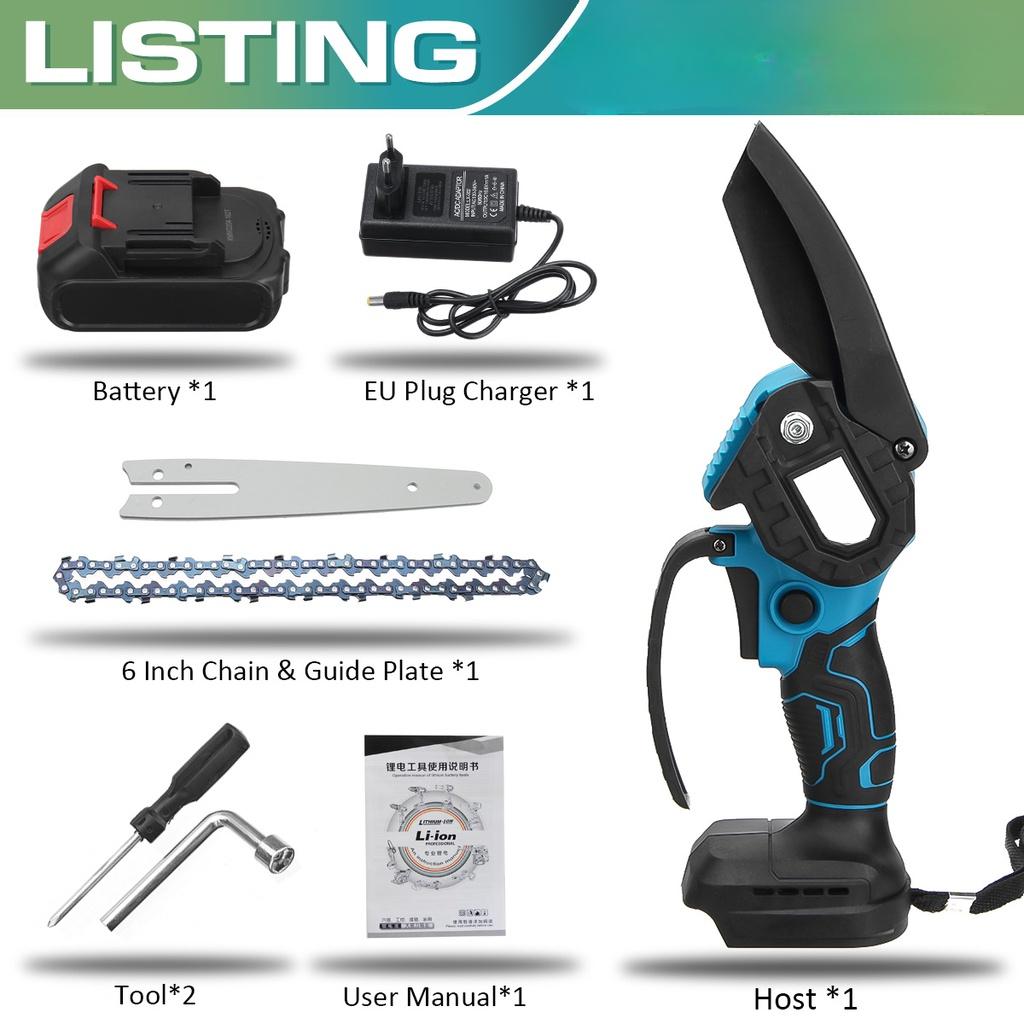 

1200 Вт 6-дюймовая съемная мини-электропила для обрезки, аккумуляторная цепная пила, садовый деревообрабатывающий электроинструмент 1*Battery