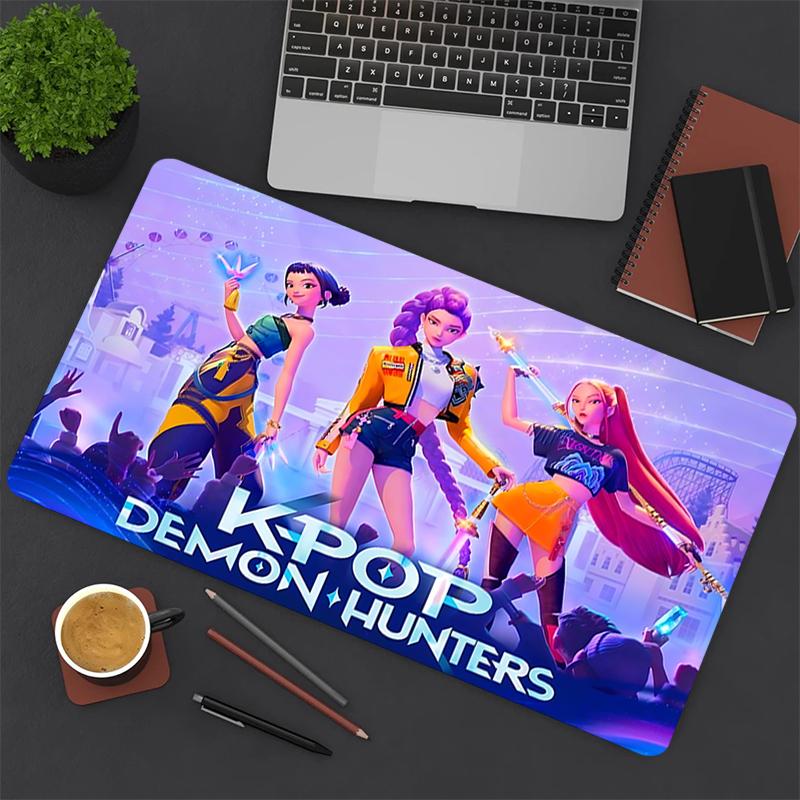 1Pc Kpop Demon Hunters Gaming Mouse Pad Keyboard Desk Mat Non-slip Rubber Lock Edge Waterproof Computer Mousepad for Office Home Decor Y1182