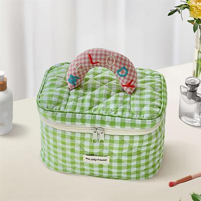 1 Stück süße, zarte Eimer-Make-up-Tasche mit Farbkontrast-Karo für Damen im Freien