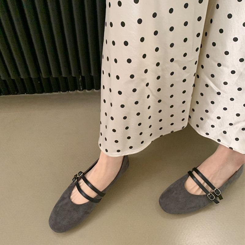 Fashion New Fashion Flock Women Ballet Flats Dance Shoes Round Toe Female Shallow Footwear Buckle Strap Ladies Mary Janes Flats Shoes