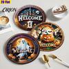 Halloween Wooden Coasters 6Pcs/Set Coasters, Retro Pumpkin Ghost Drink Heat Resistant Cup Holders Round Insulation Pads for Dining Table Holiday Decor